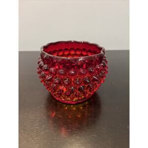VTG Fenton Ruby Red Hobnail Pattern Rosebowl Shaped Round Vase